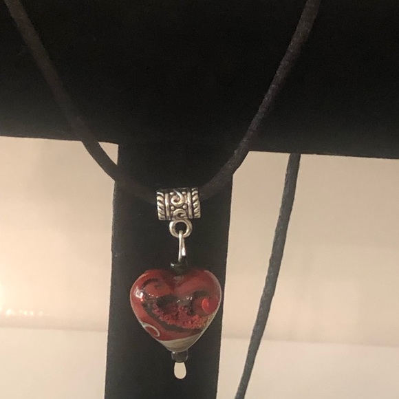 Ruby Red Glass Heart Pendant Necklace and Earrings - Picture 5 of 12